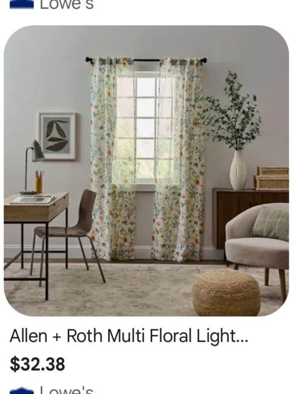 Allen + Roth Multi Floral Sheer Curtain Panel - White with Multicolor Floral